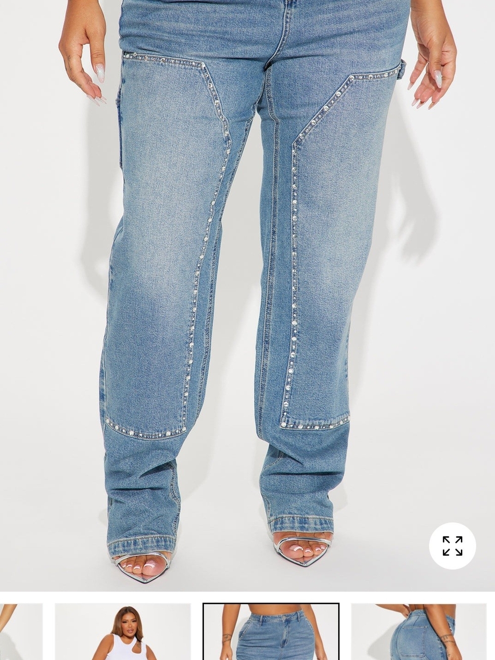 Fashion Nova Light Blue Embellished Straight Leg Jeans